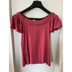 Banana Republic Rose Pink Pleated Neck Flutter Sleeve Stretch Top M/M 629902
